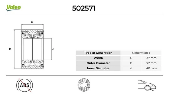 VALEO 502571 ON/ARKA TEKERLEK RULMANI SET VW Polo Classic 1.6 1997-09-2001-09> 357498625C-357407625E-357407625A ürün görseli