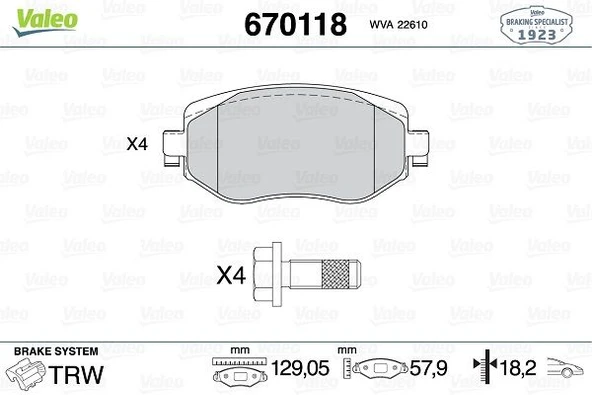 VALEO 9001311 ÖN FREN BALATASI RENAULT MEGANE IV 15> TÜM MOTOR TİPLERİ G:129MM Y:58.4 MM K:18MM FTE KIRMIZI KUTU 410603407R-WVA22610-410605929R ürün görseli 1