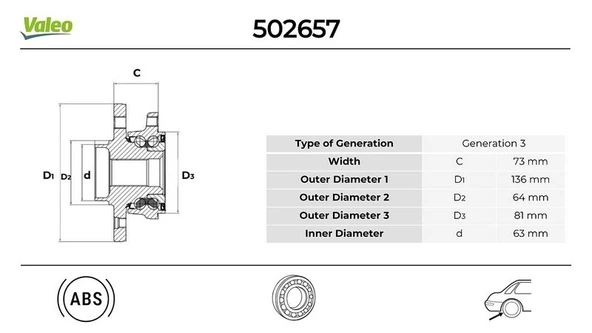 VALEO 502657 ARKA TEKER RULMANI MONDEO IV 07>14 KUGA I 08>12 6G912C299FAH-6G912C299FAG-1769848 ürün görseli 1