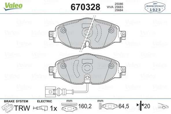 VALEO 670328 ÖN BALATA GOLF7-A3-LEON-TIGUAN-PASSAT-OCTAVIA-SUPERB 12 > 8V0698151-2K5698151-5Q0698151B ürün görseli 1