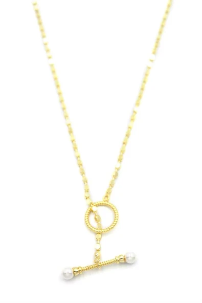 İncili Ezme Zincir  Kolye - Altın