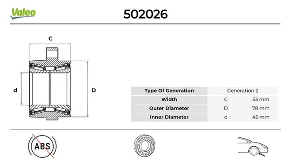 VALEO 502026 ÖN TEKER BİLYASI PORYALI TRANSIT V184 00>06 ABS LI 45x115x53 BTF1125B YC152B663AF-1C1J1K018AA-4052783 ürün görseli 1