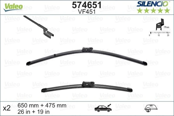 VALEO 574651 SİLECEK 650/480cm x2 FLATBLADE-MUZ TİPİ VM451 FORD MONDEO IV 07 > VOLVO C70 06 > 7S71S17528AA-1537084-31276070 ürün görseli 1