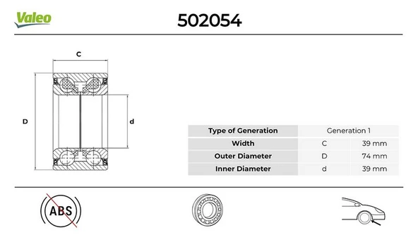 VALEO 502594 ÖN TEKER RULMANI ASTRA F VECTRA A VECTRA B OMEGA B 91-03 39x74x39 96995000-1603196-90510542-94535982 ürün görseli