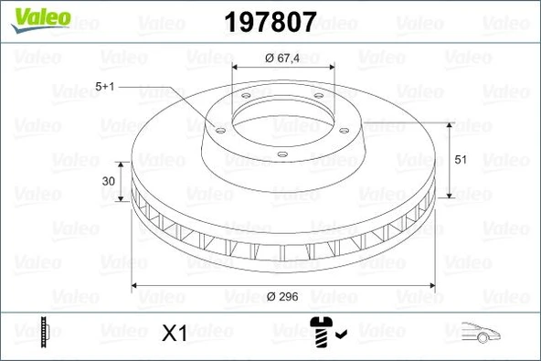 VALEO 197807 ÖN FREN AYNASI INSIGNIA A 08> SAAB 9-5 YS3G 10> 16 JANT 296x30x5DLxHAVALI 13501307-569063 13579147-569078-13502213-569421 ürün görseli 1