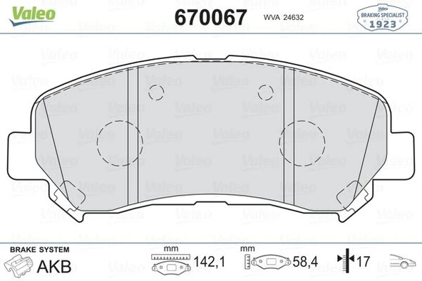 VALEO 670067 ÖN BALATA QASHQAI 1.5 DCİ-1.6-2.0-2.0 DCİ 07 > XTRAIL 2.0-2.0 DCİ-2.5 07 >KOLEOS 2.0 DCI 08 > 410600023R-D1060JD00A-WVA24632 ürün görseli 1