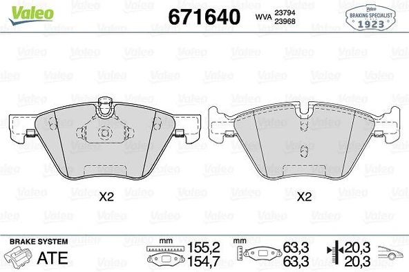 VALEO 671640 FREN BALATASI ON BMW E60 E61 E90 E91 E92 E93 E84 E89 34116763617 ürün görseli 1