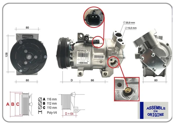 GUA 51332 KLİMA KOMPRESÖRÜ SIFIR ÜRÜN RENAULT SYMBOL III 14> DACIA SANDERO II 12> LOGAN MCV LOGAN II 12> 0.9 TCe 1.2 926006775R-926005314R ürün görseli 1