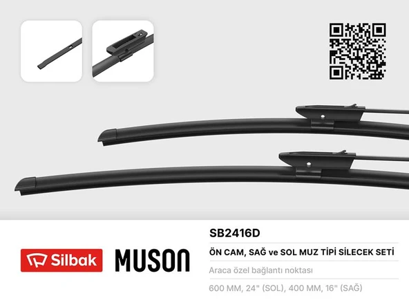 SILBAK SB2416D SİLECEK SÜPÜRGESİ 600/400MM MUZ TİPİ P301-C ELYSEE-CLIO III 09/05> TALIA 00> FLUENCE 09> ürün görseli 1