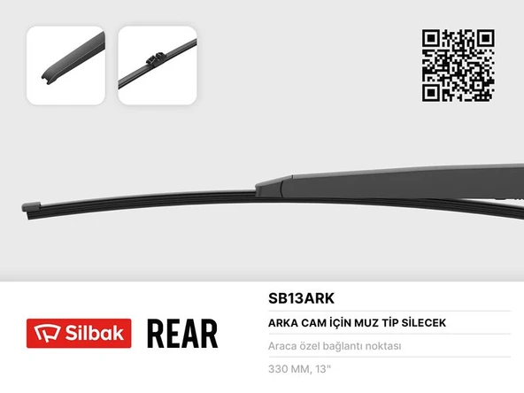 SILBAK SB13ARK SİLECEK SÜPÜRGESİ ARKA MUZ TİPİ 330MM BMW X3 F25 0910> . FORD GALAXY 05/15> . S-MAX 05/15> ürün görseli 1