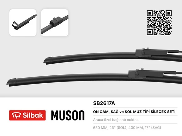 SILBAK SB2617A ÖN SİLECEK SÜPÜRGESİ 650/430MM MUZ TİPİ FOCUS II 04>11 P207 06>12 ürün görseli 1