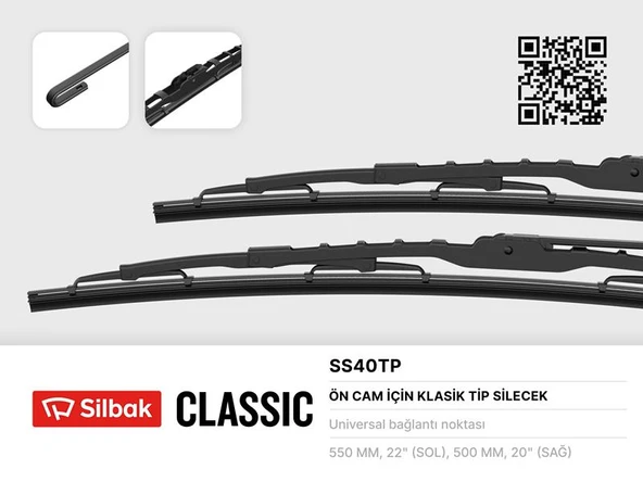 SILBAK SS40TP SİLECEK SÜPÜRGESİ 550/500MM MGN-XSARA-P306-BRAVA-BRAVO-MONDEO-CONNECT 02>13 T12-T15 92>00 6U7J S17528 AA-2T1A S17528 AA ürün görseli 1