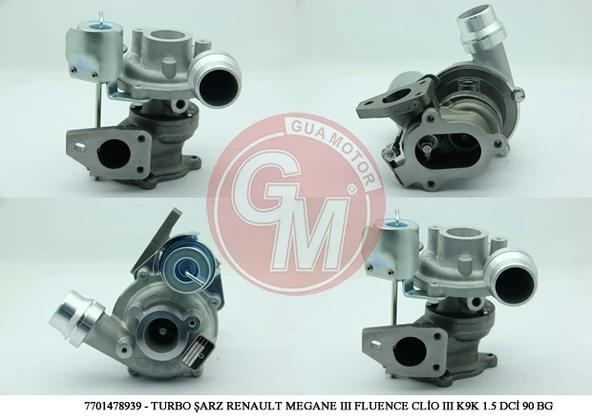 GUA 40618 TURBO ŞARJ RENAULT CAPTUR CLİO III CLİO IV MEGANE III FLUENCE KANGO SYMBOL II III TWİNGO II K9K 1.5 DCİ 86-90 BG 7701478939-144118936R-144110429R ürün görseli