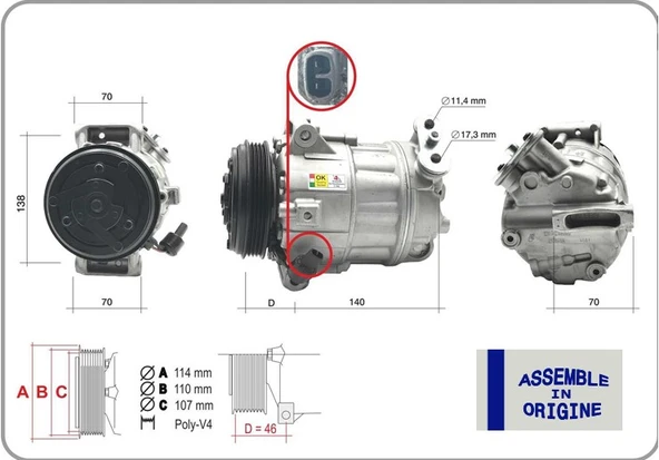 GUA 51323 KLİMA KOMPRESÖRÜ FIAT DUCATO 06>19 2.3D MTJ 71796979-1391387080-5802212928 ürün görseli 1