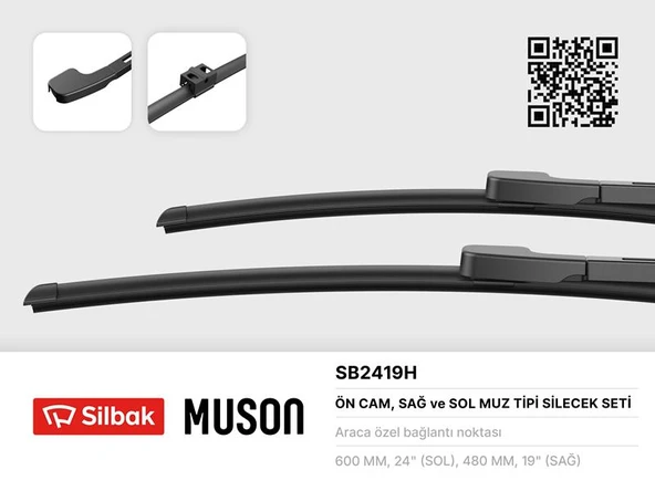 SILBAK SB2419H SİLECEK SÜPÜRGESİ 600/480MM MUZ TİPİ BMW 3 SERISI SEDAN E90-TOURING E91 03/05 ürün görseli 1