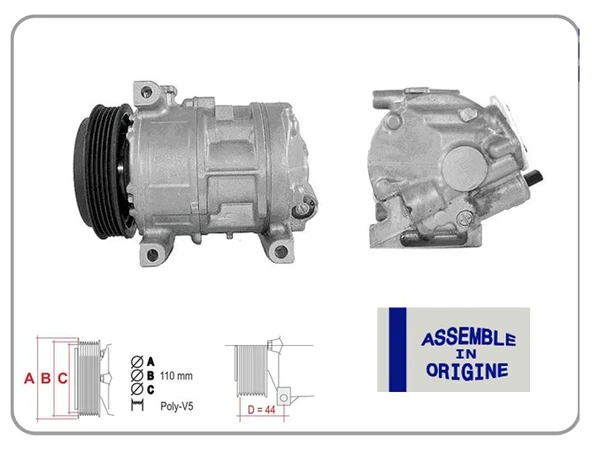 GUA 51319 KLİMA KOMPRESÖRÜ SIFIR ÜRÜN FIAT DOBLO 10> FIORINO 08> GRANDE PUNTO 05>15 LINEA 07> PUNTO EVO 09>1 4 ALFA MITO 09>18 OPEL COMBO 12> 1.2 / 1.4 12V 5 KANAL 110MM 55194880-51794515-771789105 ürün görseli 1