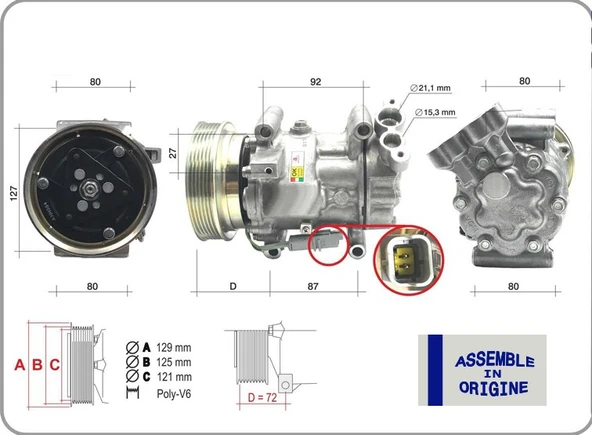GUA 51325 KLİMA KOMPRESÖRÜ SIFIR ÜRÜN RENAULT CLIO III 04>12 KANGOO II 08> MODUS 04> MICRA III 03>10 QASHQAI J10 06>13 1.5dCi K9K 12V 6 KANAL 125MM MERCEDES CITAN W415 12> 8200953359-2763000Q0D-276300 ürün görseli 1