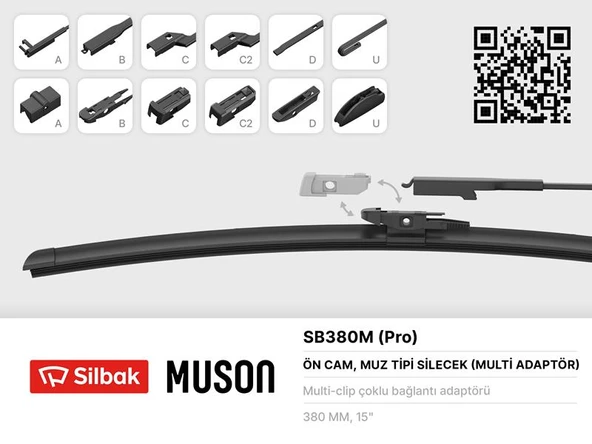 SILBAK SB380M SİLECEK SÜPÜRGESİ MUZ TİPİ GRAFİTLİ 380mm 6 APARATLI 2T1A 17402 BC-2T1A 17402 BB ürün görseli 1
