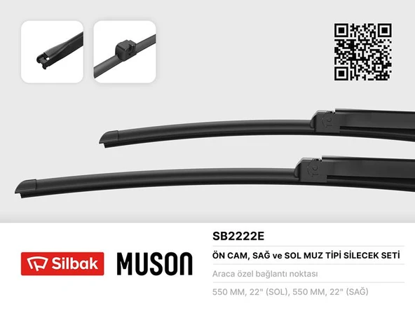 SILBAK SB2222E SİLECEK SÜPÜRGESİ 550/550mm MUZ TİPİ A4 03-04 CABRILOET 04-07 MERCEDES C-Class 03-07 MERCEDES CLK ürün görseli 1