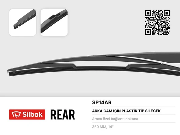 SILBAK SP14AR SİLECEK SÜPÜRGESİ ARKA PLASTIK TIP 350mm BERLINGO-C3-C8-JUMPY-SAXO-XANTIA-LOGAN MCV-SCUDO-STILO-ALME ürün görseli 1
