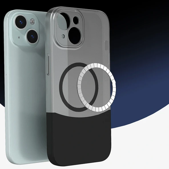 Apple iPhone 15 Kılıf M-Safe Şarj Özellikli Mıknatıslı Zore Duble Kapak - 3