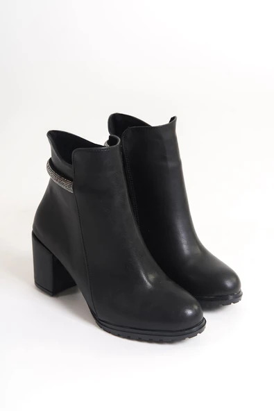 LIA Fermuarlı Ortopedik Taban Taşlı Topuklu Kadın Bot  CST - Siyah - Resim 4