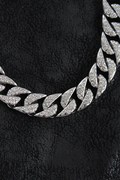 Pirinç Zirkon Taşlı Cuba Gurmet Model Gümüş Renk Erkek Kolye - TJ-ERK1404 - Resim 2