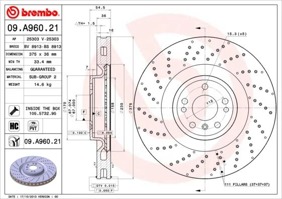BREMBO 09A96021 FREN DISKI ON 4-matic MERCEDES W166 X166 C292 A1664211600 ürün görseli 1