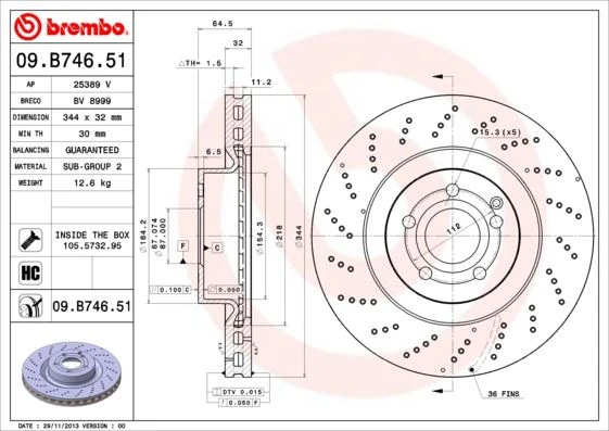 BREMBO 09B74651 FREN DISKI ON MERCEDES W212 S212 C207 A207 C204 A0004211512 ürün görseli 1