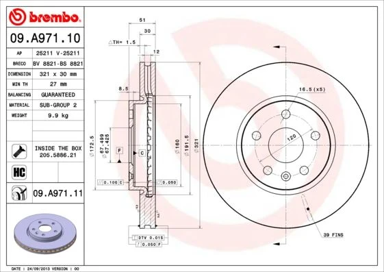 BREMBO 09A97111 ÖN FREN AYNASI INSIGNIA A 08> SAAB 9-5 YS3G 10> 17 JANT 321x30x5DLxHAVALI 13502214-569422 13579150-569083-13502214-569422 ürün görseli 1