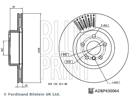 BLUEPRINT ADBP430064 FREN DISKI ON BMW G20 G80 G28 G21 G81 G30 F90 G31 G01 F97 G08 G02 F98 G29 34116860907 ürün görseli 1