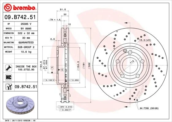 BREMBO 09B74251 FREN DISKI ON MERCEDES CLS-CLASS C218 X218 A0004211812 ürün görseli 1