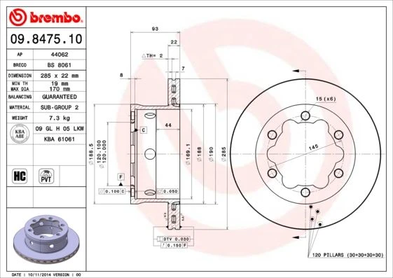 BREMBO 09847510 FREN DISKI ARKA MERCEDES SPRINTER B901>B904 . VW LT 28-35-46 CIFT TEKER A9044230312-2D0615601B ürün görseli 1