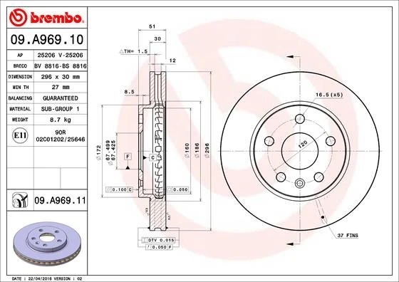 BREMBO 09A96910 ÖN FREN AYNASI INSIGNIA A 08> SAAB 9-5 YS3G 10> 16 JANT 296x30x5DLxHAVALI 13501307-569063 13579147-569078-13502213-569421 ürün görseli 1