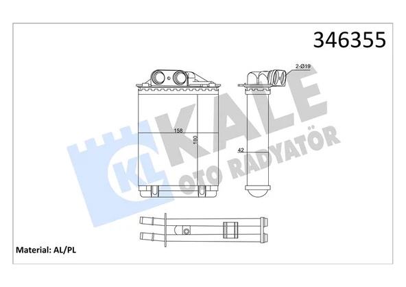 KALE 346355 KALORIFER RADYATORU FIAT 500C FIAT 500 FIAT 500L PANDA FORD KA 1.2 1.3 1.4 77362540 ürün görseli 1