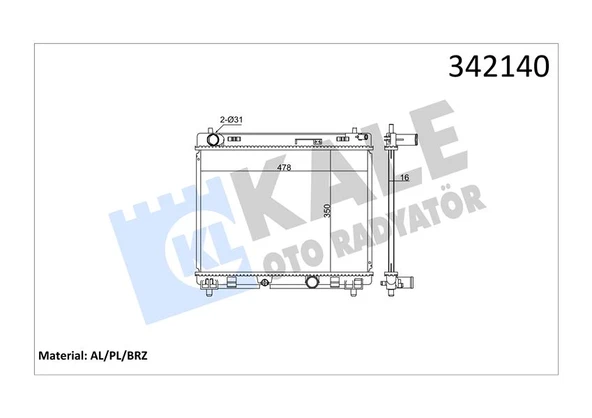 KALE 342140 RADYATÖR TOYOTA TOYOTA YARIS AL-PL-BRZ 164000N050 ürün görseli 1