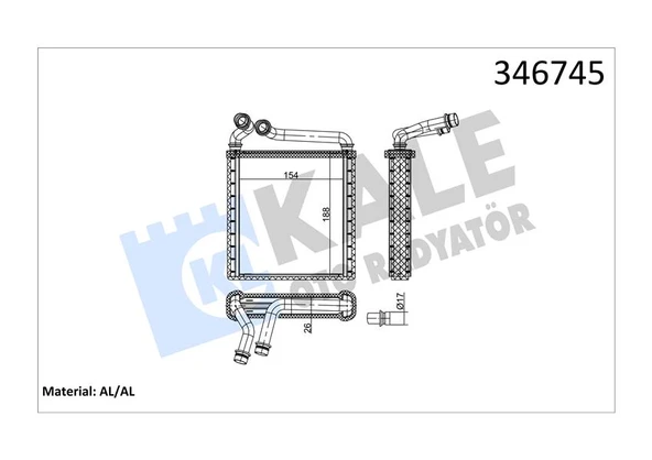 KALE 346745 KALORİFER RADYATÖRÜ GOLF V-PLUS-OCTAVIA 1.4-1.6-1.9-2.0-PASSAT 1.6-1.9-2.0 153x180x27 Mk Ot AC /- 3C0819031-3C0819031A ürün görseli 1