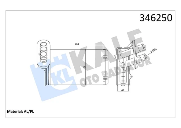 KALE 346250 KALORİFER RADYATÖRÜ A3-CADDY-GOLF-JETTA-POLO-IBIZA-CORDOBA-OCTAVIA-1.4-1.6-1.8-1.9TDI-2.0 234x156 191819031E-1H1819031B-191819031 ürün görseli 1