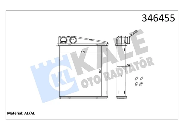 KALE 346455 KALORİFER RADYATÖRÜ BRAZİNG CADDY III-GOLF V-VI-JETTA III-OCTAVIA-TOURAN-ALTEA-LEON-A3-Q3-TOLEDO 1K0819031-1K0819031A-1K0819031B ürün görseli