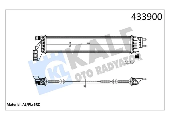 KALE 0559221AB YARDIMCI SU RADYATÖRÜ RENAULT EXPRESS 21> DACIA SANDERO II 12> LOGAN MCV II 13> DOKKER 18>21 LODGY 18> DUSTER II 18> 1.5dCi AL/BRZ 448X83X26 214108831R ürün görseli 1