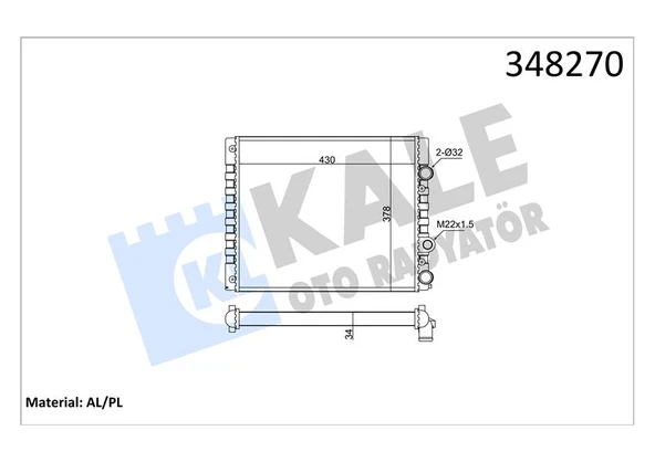 KALE 348270 RADYATÖR AL/MKNK AROSA-VOLKSWAGEN LUPO-POLO 1.4 MT 6N0121201-6N0121253AE-6N0121253K ürün görseli 1