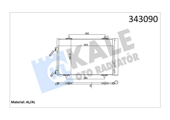 KALE 343090 KLİMA KONDENSERİ RADYATÖRÜ PEUGEOT P508 10> CITROEN C5 10> 1.6 HDI DV6 THP-VTI EP6 AL-AL 6455.JC-9684993080-6455.JA ürün görseli 1