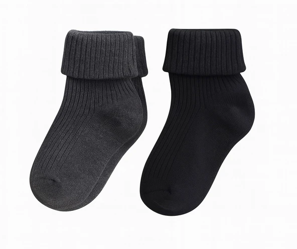 Düz Renk Pamuklu Bebek Çorap Set 2li - Resim 3