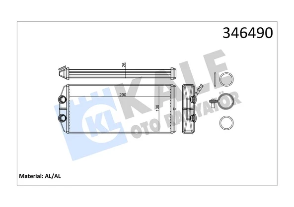 KALE 346490 KALORİFER RADYATÖRÜ PARTNER 08> BERLINGO 08> 1.6 HDI-VTI P407 04> C4 06> C5 08> 1.6 HDI-THP 290X129X26 AL 6448.S7-6448.Q6-6448.S6 ürün görseli