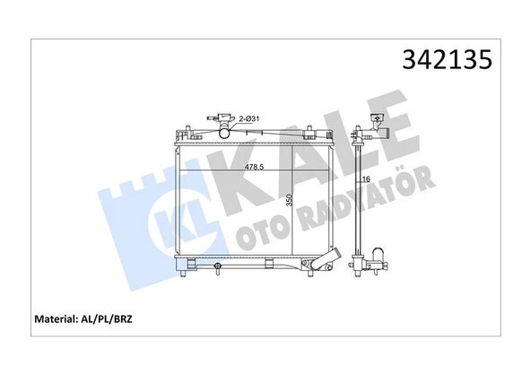 KALE 342135 RADYATÖR TOYOTA VERSO S-YARİS AL-PL-BRZ 164000Y060-1640047090-1640047100 ürün görseli 1