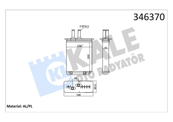KALE 346370 KALORİFER RADYATÖRÜ PUNTO 1.1-1.2-1.4-1.6-1.7 93-99 46721212-46722095-5893932 ürün görseli