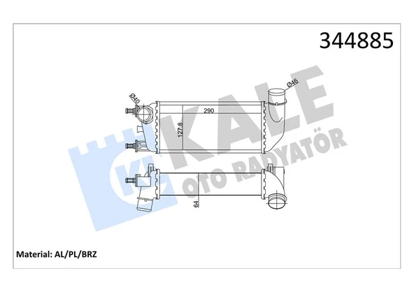 KALE 344885 TURBO RADYATÖRÜ INTERCOOLER FIAT 500 1.3 DMTJ 08 > FORD KA 1.3 TDCİ 08 > AL/PL/BRZ 9S519L440AA-1560794-51787495 ürün görseli 1