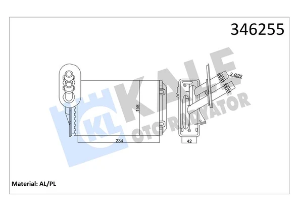 KALE 346255 KALORİFER RADYATÖRÜ A3-TT-BORA-GOLF IV-OCTAVIA-TOLEDO II-LEON-1.61.9TDI-2.3 V5-2.8 V6- 234x156x42 1J1819031A-1J1819031B ürün görseli