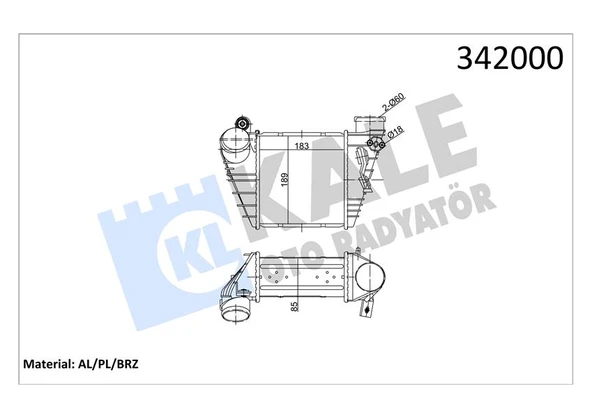 KALE 342000 TURBO RADYATÖRÜ INTERCOOLER GOLF IV-BORA-A3-OCTAVIA-TOLEDO-LEON 1.9TDI 183X189.5X85 AL/PL/B 1J0145805B-1J0145805D-1J0145805H ürün görseli 1