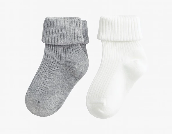 Düz Renk Pamuklu Bebek Çorap Set 2li - Resim 2